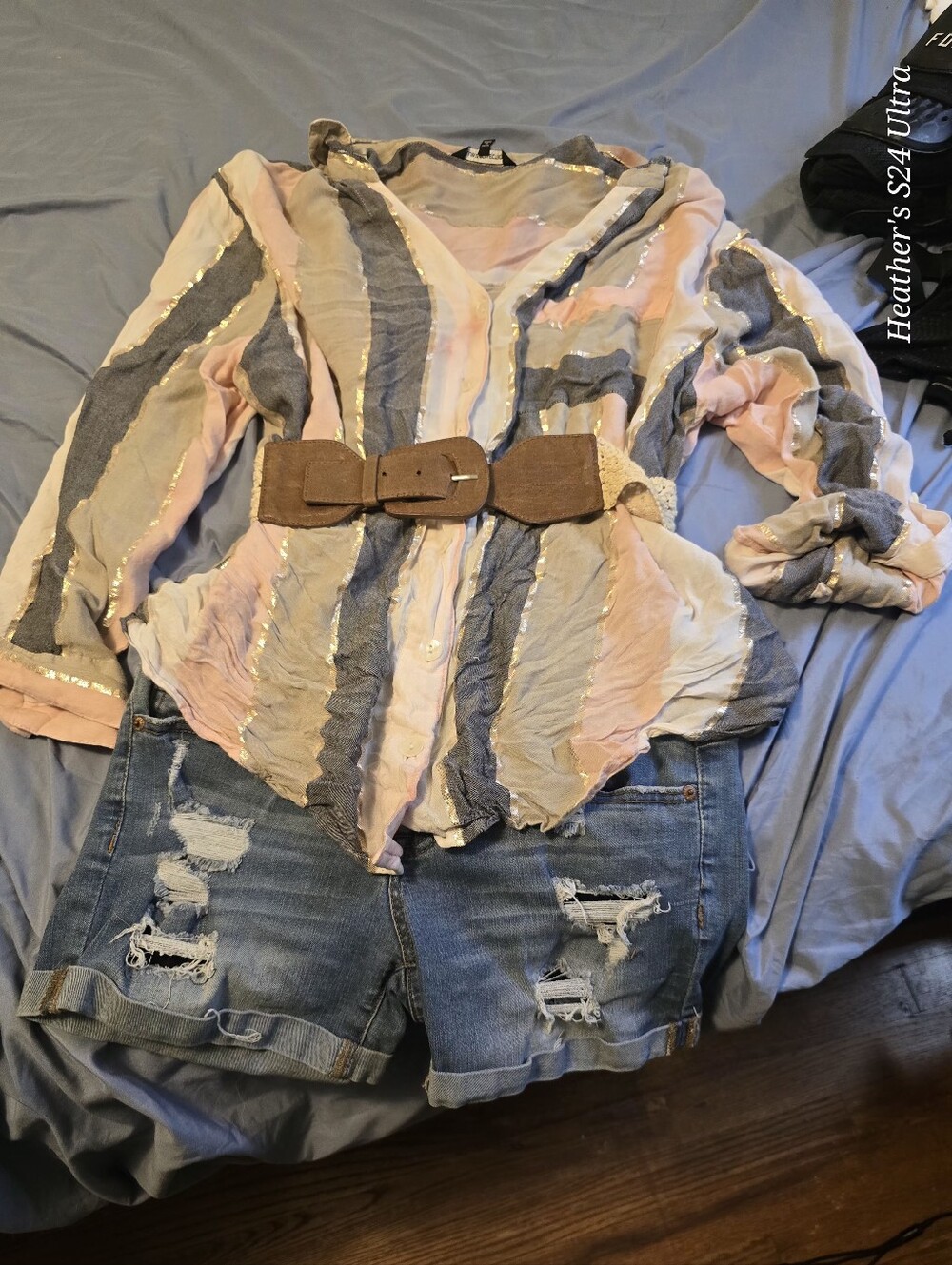 Club Z Collection Baboe Striped Womans Top In Multi Colors Pink, Gray & Cream